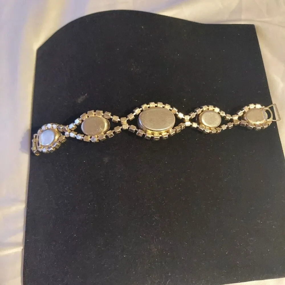 VTG Link Bracelet Rhinestones Prong Clear Stones